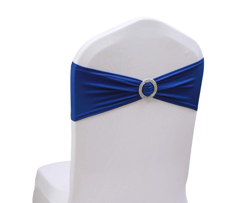 SheYang Spandex Chair Sashes Bows 50PCS Spandex Chair Sashes Bows Elastic Chair Bands with Buckle Slider Sashes Bows for Wedding Decorations Without White Covers(50PCS, Royal Blue) - Image 1